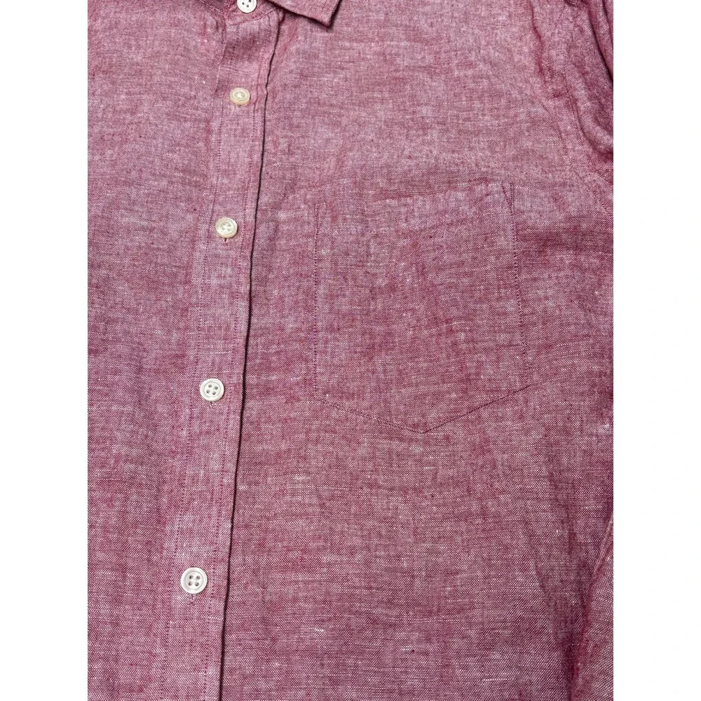 Banana Republic Mens Small Red Linen Cotton Slim Fit Button Down Shirt LS
